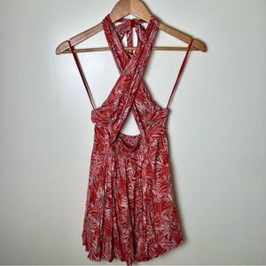 Free People Women’s Libby Convertible Mini Halter Dress Red Floral XS Beach Boho